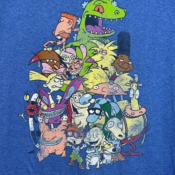 Nickelodeon mens xl toons distressed blue short sleeve tee shirt - Picture 4 of 6